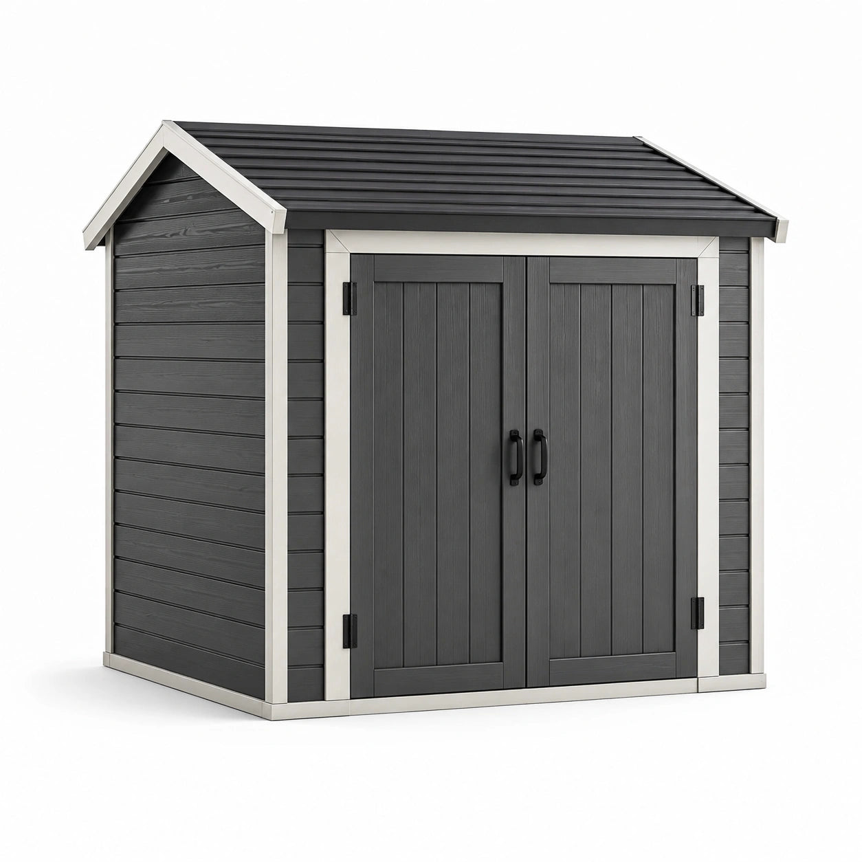 Abri de jardin en plastique gris avec toit incliné