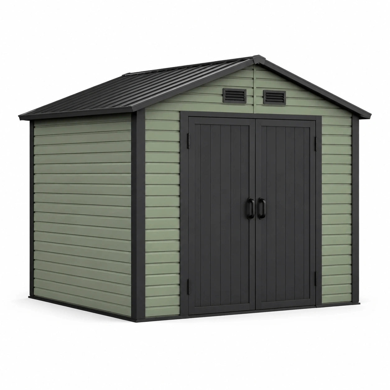 Abri de jardin en plastique avec double porte vert et noir 2,5m x 2m