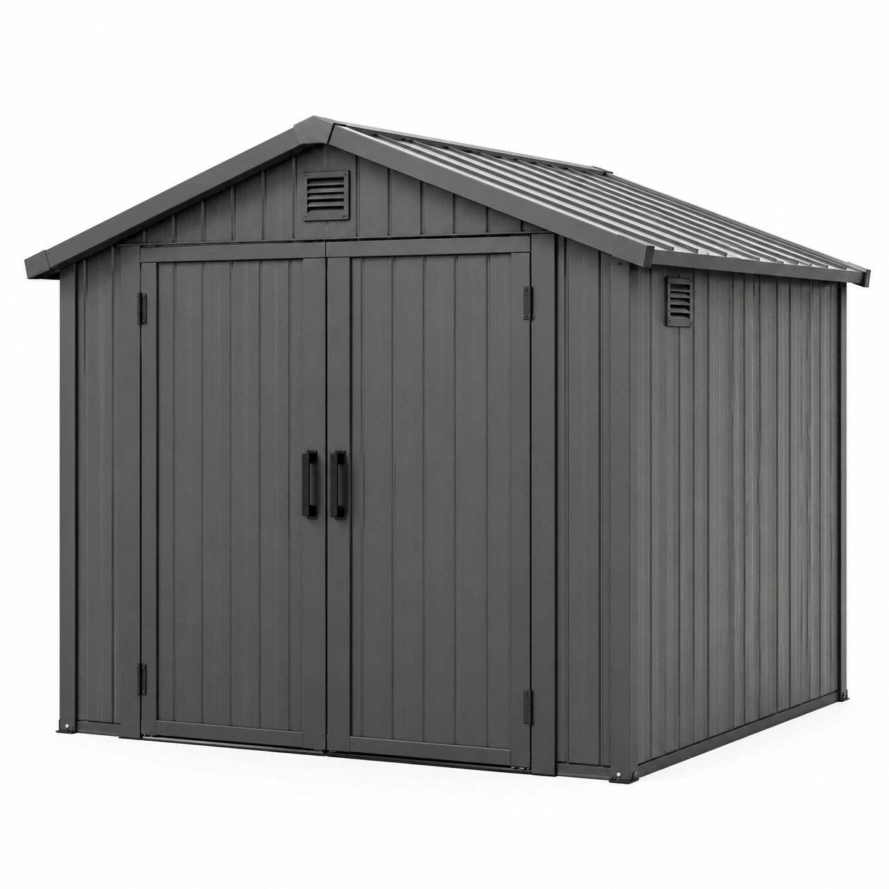 Abri de jardin en métal gris avec toit à deux versants