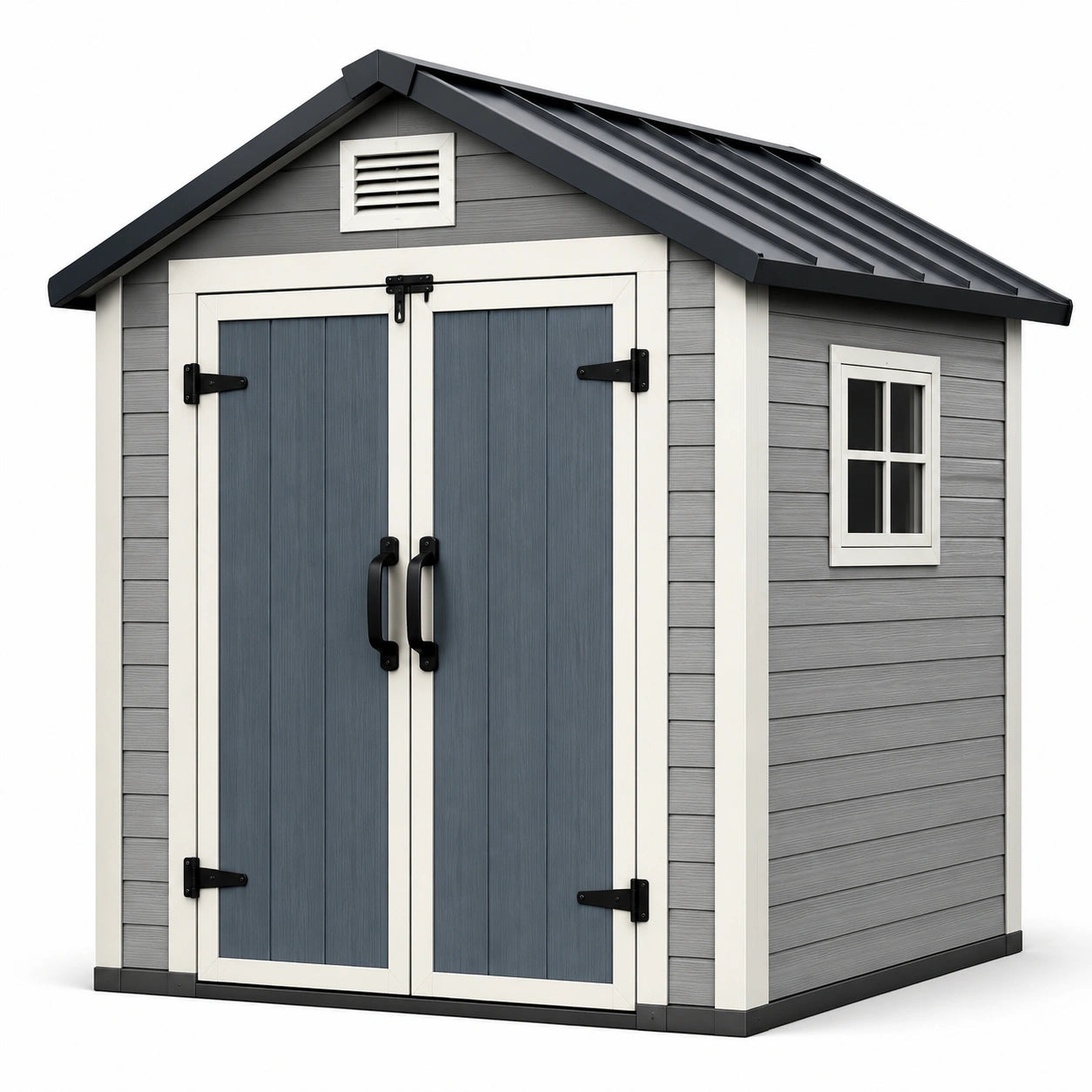 Abri de jardin en résine avec toit en pente et double porte