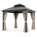 Pavillon de jardin en aluminium gris avec rideaux en polyester beige 3x3m