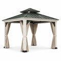 Pavillon de jardin en aluminium avec toit en acier et rideaux en polyester