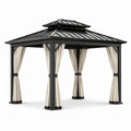 Pavillon en aluminium noir avec toit en acier et rideaux beiges 3m x 3m