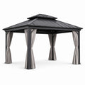 Pavillon de jardin en aluminium avec rideaux en polyester gris et beige