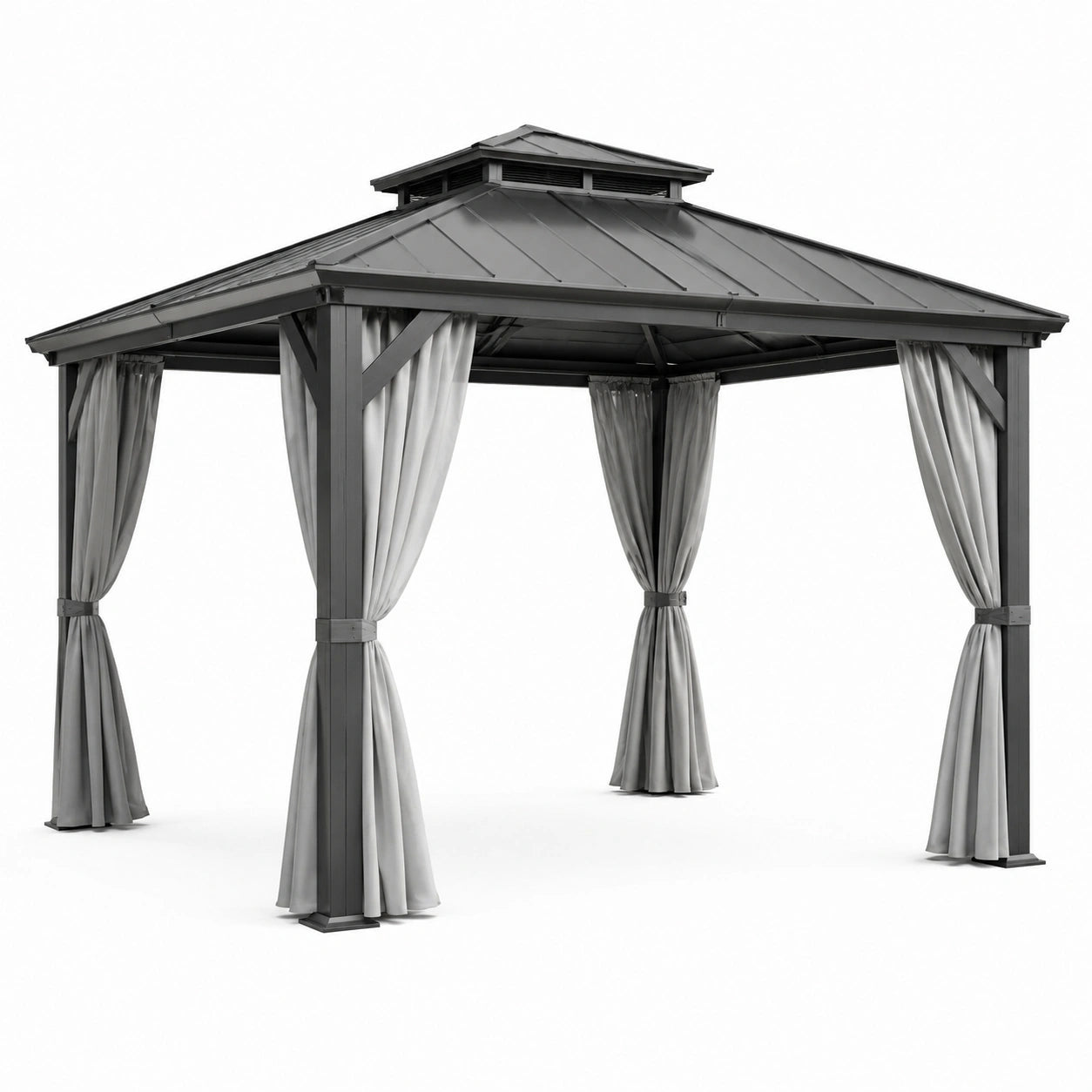 Pavillon en aluminium avec rideaux en polyester gris 3x3m