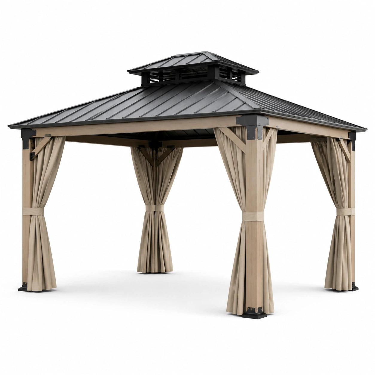 Pavillon de Jardin en Aluminium avec Toit en Acier et Toile Beige