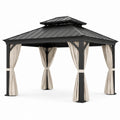 Pavillon de jardin en aluminium avec toit en acier et rideaux en polyester beige 300 x 400 cm