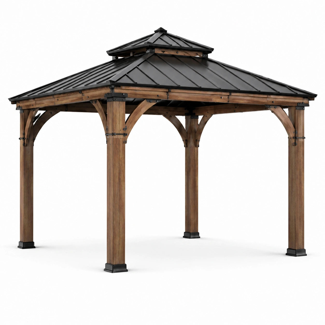 Pavillon en bois avec toit en métal noir 3m x 3m