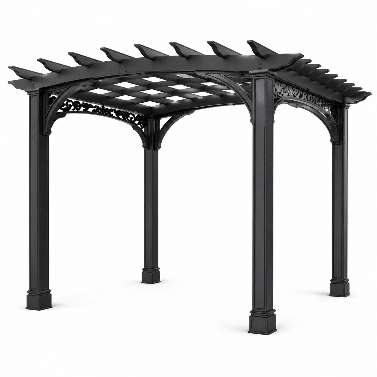 Pergola en aluminium noir avec décorations métalliques 300x300x250 cm
