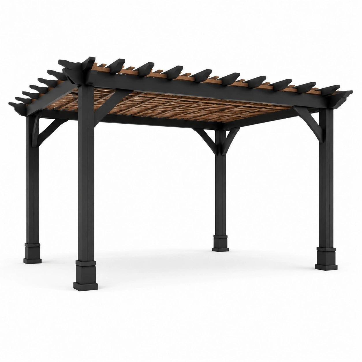 Pergola en aluminium noir avec toit en bois d'acacia 300x400 cm
