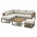Ensemble de mobilier de jardin en aluminium avec canapé d'angle, table basse et pouf beige