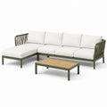 Salon de jardin en aluminium avec coussins en polyester olive et table en bois composite