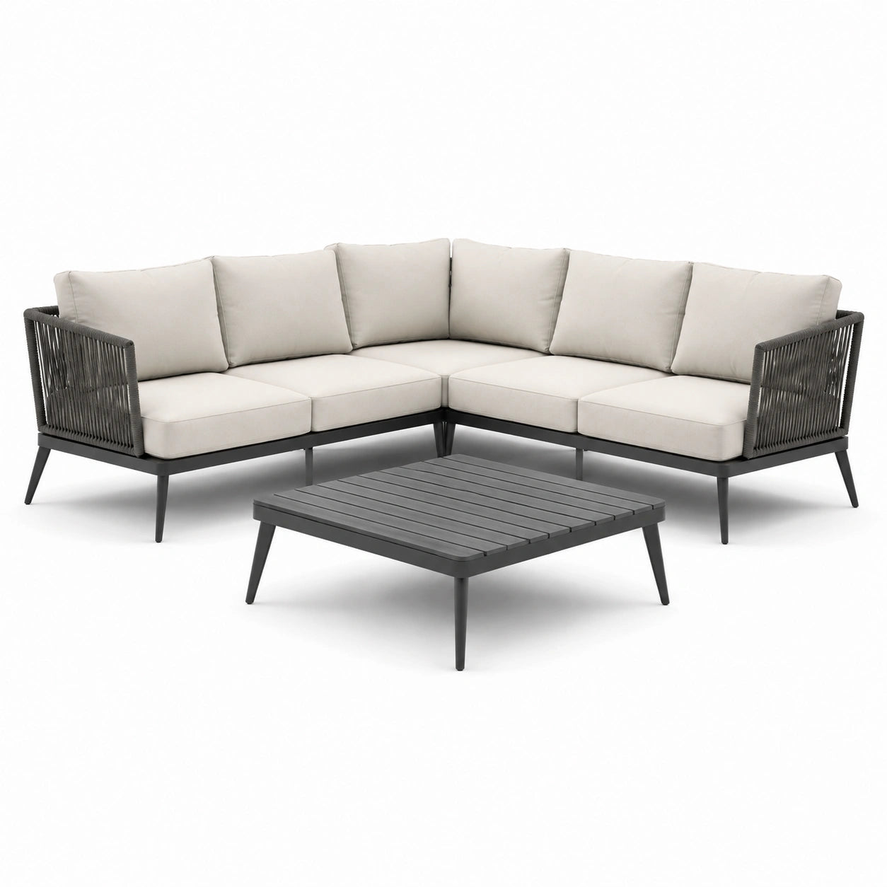 Ensemble de salon de jardin en aluminium avec coussins beiges