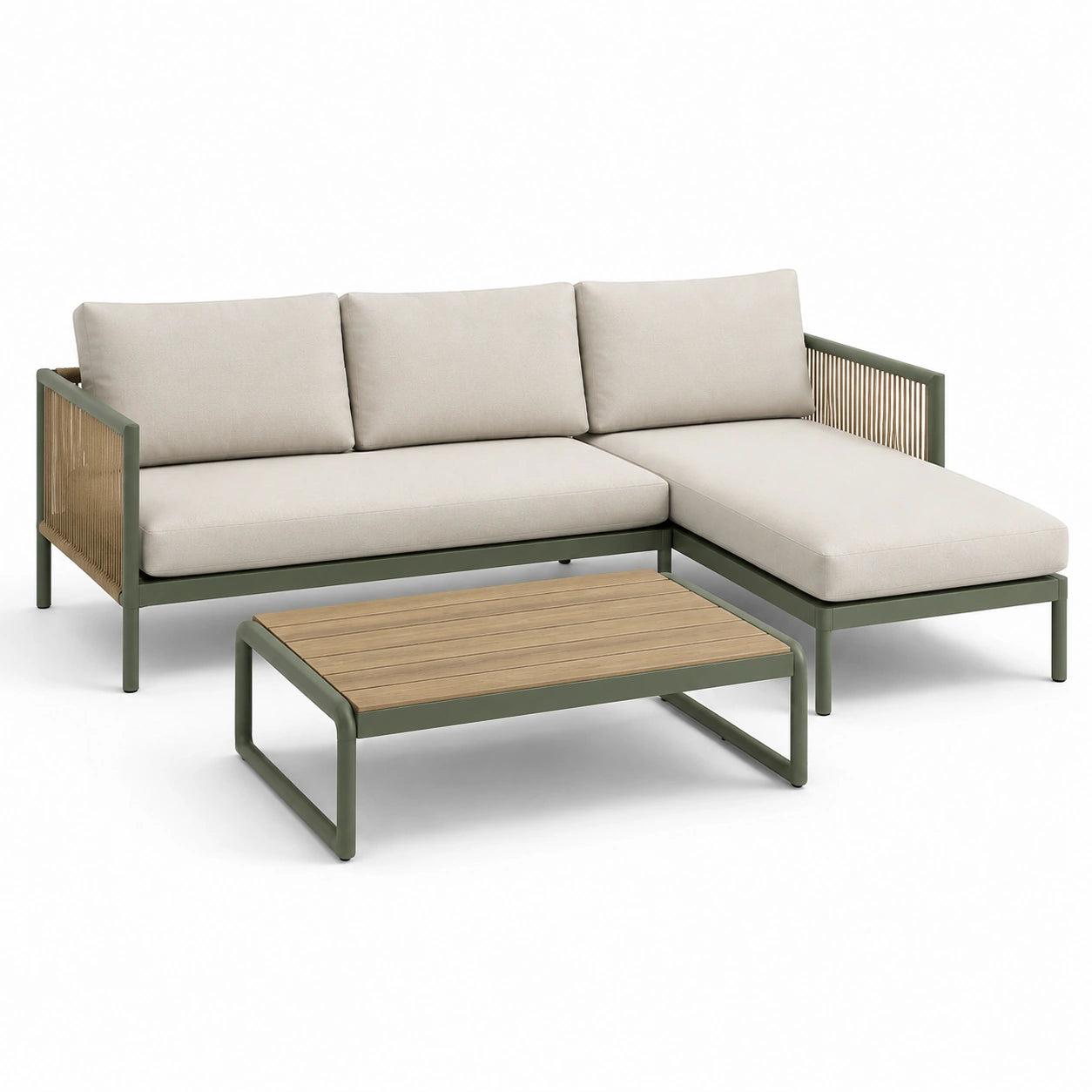 Ensemble de salon de jardin en aluminium, tissu et bois d'acacia