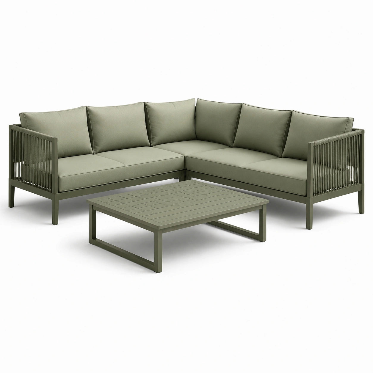 Ensemble de jardin en aluminium avec coussins en polyester vert