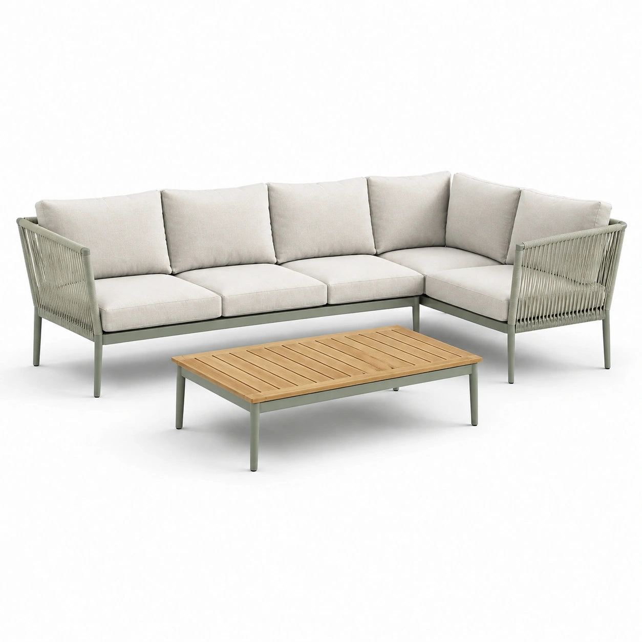 Ensemble de Salon de Jardin en Aluminium et Bois avec Coussins en Polyester Gris Clair
