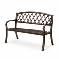 Banc de jardin en métal marron avec dossier croisé 120 cm