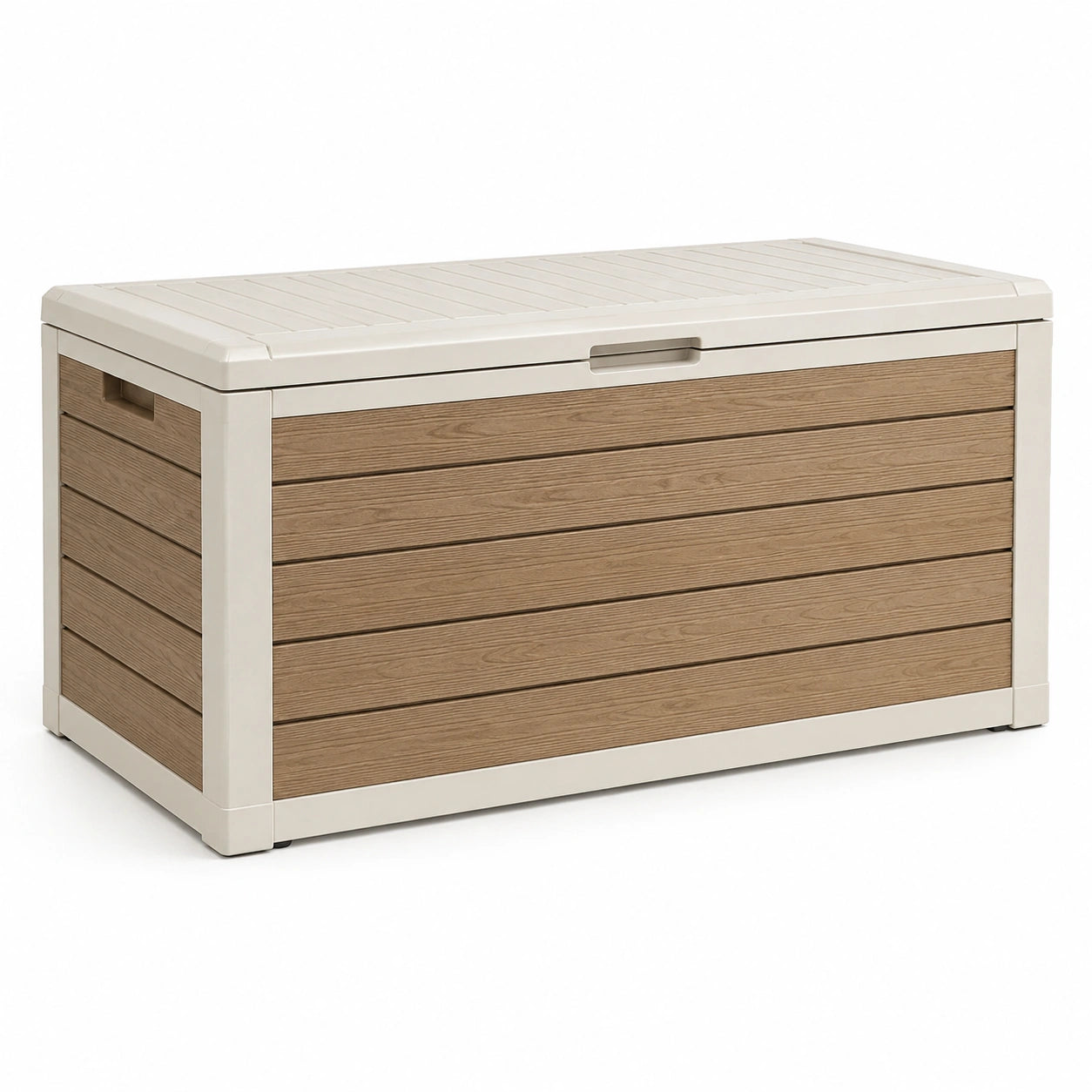 Coffre de rangement en plastique effet bois beige et marron