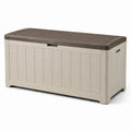 Coffre de rangement extérieur en plastique beige et marron 120x55x60 cm