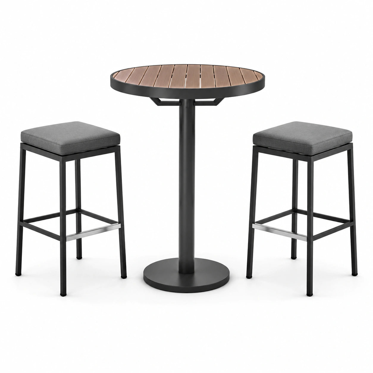 Ensemble table haute en bois et métal avec tabourets rembourrés