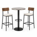 Ensemble table haute ronde en métal et bois avec tabourets en polyester beige
