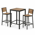 Ensemble table haute carrée et 2 tabourets en bois d'acacia et acier marron/noir