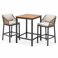 Ensemble de table haute carrée en bois avec tabourets en métal et assise en polyester beige