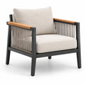 Fauteuil en aluminium et corde avec accoudoirs en bois