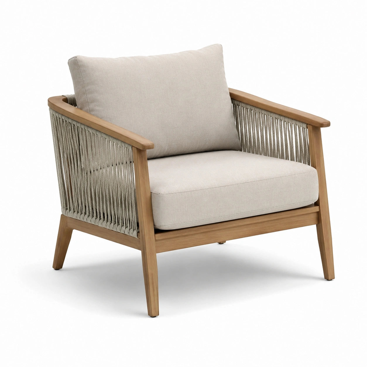 Fauteuil en bois et corde beige