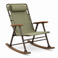 Fauteuil à bascule pliant en métal et tissu avec accoudoirs en bois