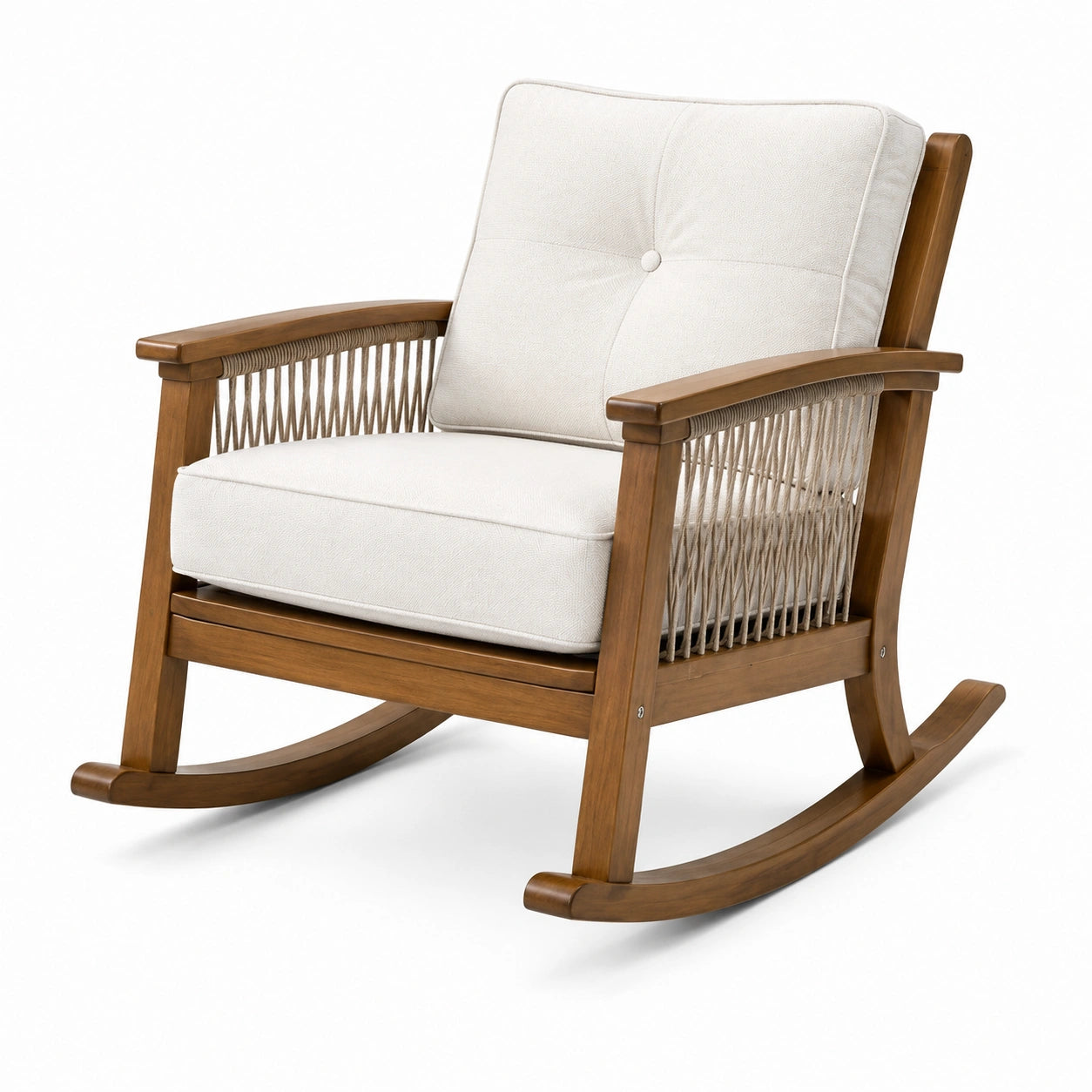 Fauteuil à bascule en bois et coton blanc