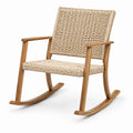 Fauteuil à bascule en bois d'acacia et fibres synthétiques beige 65x90x100 cm